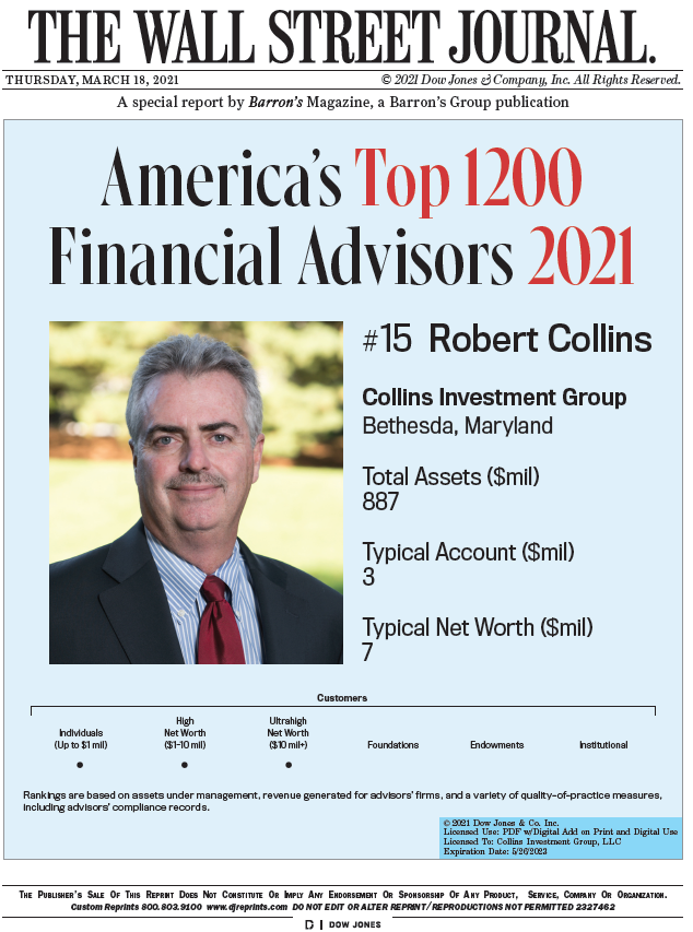 Barron's Magazine Names Robert Collins Top 1200 Financial Advisor 2021 - Collins Investment Group